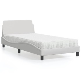 Bed with white synthetic leather mattress 100x200 cm by vidaXL, Beds and slatted bases - Ref: Foro24-3208358, Price: 259,71 €...