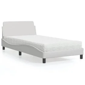 Bed with white synthetic leather mattress 100x200 cm by vidaXL, Beds and slatted bases - Ref: Foro24-3208358, Price: 291,23 €...