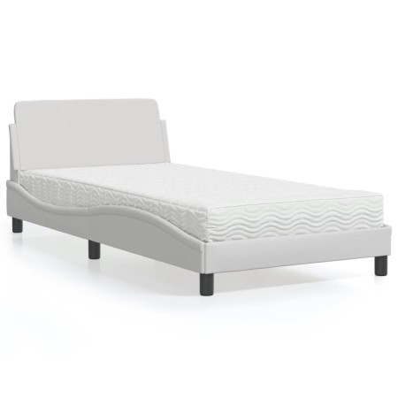 Cama con colchón cuero sintético blanco 100x200 cm de vidaXL, Camas y somieres - Ref: Foro24-3208358, Precio: 259,71 €, Descu...