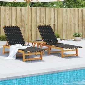 Sun loungers with table 2 units solid black acacia wood by vidaXL, Loungers - Ref: Foro24-3214216, Price: 264,02 €, Discount: %