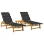 Sun loungers with table 2 units solid black acacia wood by vidaXL, Loungers - Ref: Foro24-3214216, Price: 264,02 €, Discount: %
