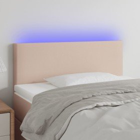 Cabecero con LED cuero sintético color capuchino 90x5x78/88 cm