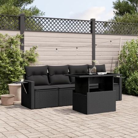 5-teiliges Gartenmöbel-Set und schwarze synthetische Rattankissen von vidaXL, Gartensets - Ref: Foro24-3267725, Preis: 353,96...
