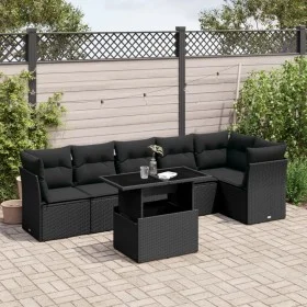 7-piece garden sofa set with black synthetic rattan cushions by vidaXL, Garden sets - Ref: Foro24-3266595, Price: 505,18 €, D...