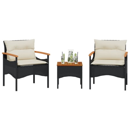 Garden sofa set with cushions 3 pieces black synthetic rattan by vidaXL, Garden sets - Ref: Foro24-368404, Price: 185,64 €, D...
