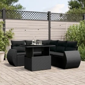 6-teiliges Gartensofa-Set und schwarze synthetische Rattankissen von vidaXL, Gartensets - Ref: Foro24-3268525, Preis: 472,73 ...
