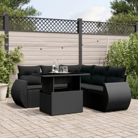 6-teiliges Gartensofa-Set und schwarze synthetische Rattankissen von vidaXL, Gartensets - Ref: Foro24-3268525, Preis: 472,73 ...