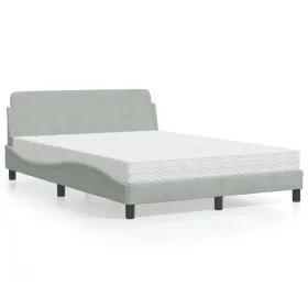 Bett mit hellgrauer Samtmatratze 140x190 cm von vidaXL, Betten und Lattenroste - Ref: Foro24-3208391, Preis: 339,84 €, Rabatt: %