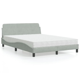 Cama con colchón terciopelo gris claro 140x190 cm