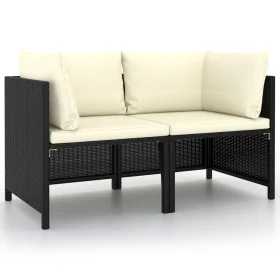 2-seater garden sofa with black synthetic rattan cushions by vidaXL, Modular outdoor sofas - Ref: Foro24-313512, Price: 155,6...