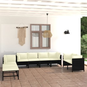 Set de muebles de jardín 10 pzas cojines ratán sintético negro