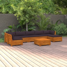 Muebles de jardín 8 piezas con cojines madera maciza de acacia