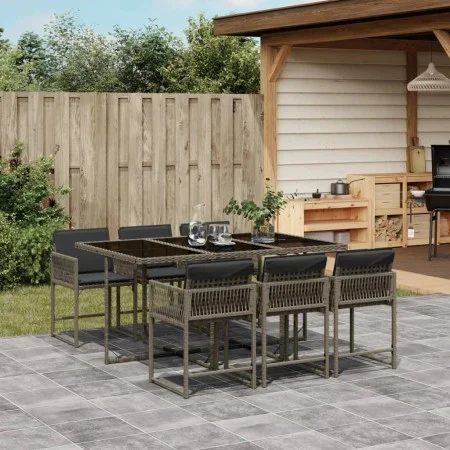 Set comedor jardín 7 pzas y cojines ratán sintético gris de vidaXL, Conjuntos de jardín - Ref: Foro24-3211448, Precio: 430,70...