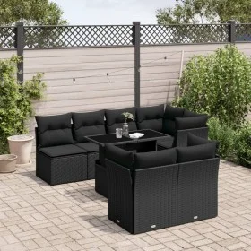 8-teiliges Gartensofa-Set und Kissen aus schwarzem Kunststoff-Rattan. von vidaXL, Gartensets - Ref: Foro24-3266405, Preis: 58...