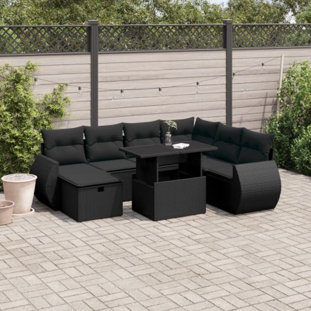 Set de sofás de jardín 8 piezas y cojines ratán sintético negro by vidaXL, Garden sets - Ref: Foro24-3275155, Price: 556,62 €...