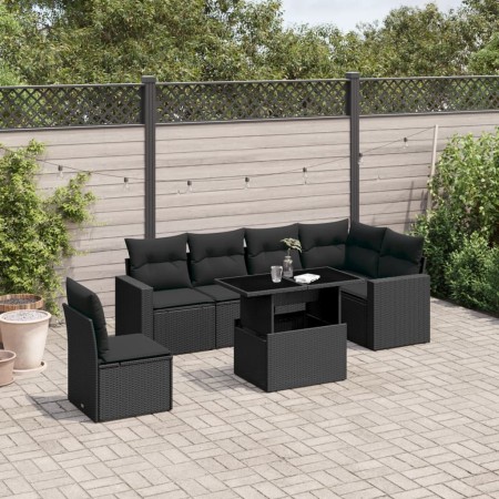 Gartensofagarnitur 7-teilig mit schwarzen Polstern aus synthetischem Rattan von vidaXL, Gartensets - Ref: Foro24-3267305, Pre...