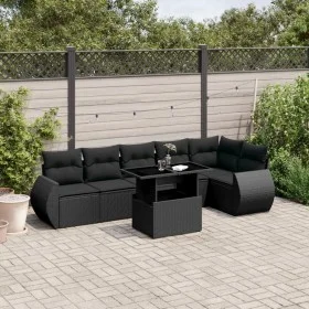Gartensofagarnitur 7-teilig mit schwarzen Polstern aus synthetischem Rattan von vidaXL, Gartensets - Ref: Foro24-3268545, Pre...