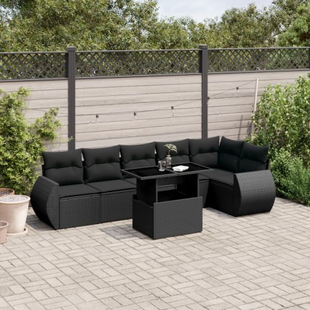 Set de sofás de jardín 7 pzas con cojines ratán sintético negro by vidaXL, Garden sets - Ref: Foro24-3268545, Price: 499,15 €...