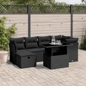 Gartensofagarnitur 7-teilig mit schwarzen Polstern aus synthetischem Rattan von vidaXL, Gartensets - Ref: Foro24-3274655, Pre...
