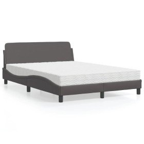 Cama con colchón cuero sintético gris 140x190 cm