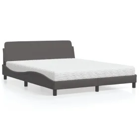 Bed with gray synthetic leather mattress 160x200 cm by vidaXL, Beds and slatted bases - Ref: Foro24-3208440, Price: 356,90 €,...