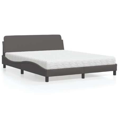 Bed with gray synthetic leather mattress 160x200 cm by vidaXL, Beds and slatted bases - Ref: Foro24-3208440, Price: 375,55 €,...