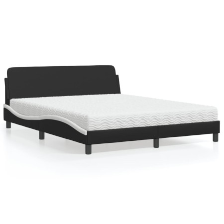 Bett mit schwarz-weißer Kunstledermatratze 160x200 cm von vidaXL, Betten und Lattenroste - Ref: Foro24-3208442, Preis: 389,22...