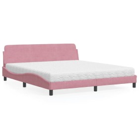 Cama con colchón terciopelo rosa 180x200 cm