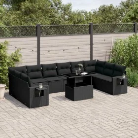 Set de sofás de jardín 11 pzas y cojines ratán sintético negro by vidaXL, Garden sets - Ref: Foro24-3268145, Price: 782,47 €,...