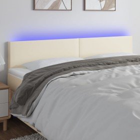 Cabecero con LED cuero sintético color crema 200x5x78/88 cm