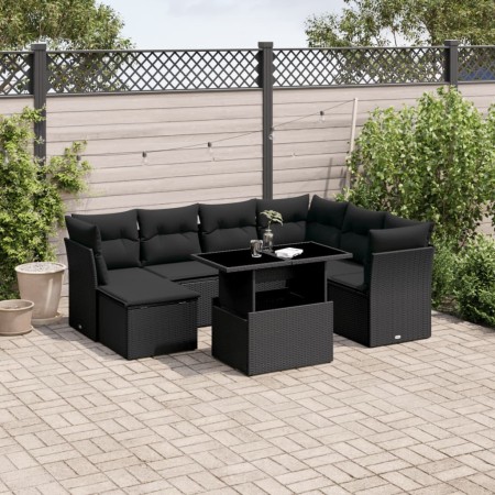 8-teiliges Gartensofa-Set und Kissen aus schwarzem Kunststoff-Rattan. von vidaXL, Gartensets - Ref: Foro24-3266755, Preis: 52...