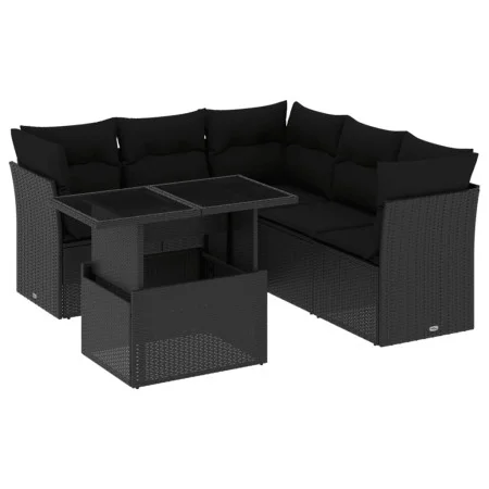 6-teiliges Gartensofa-Set und Kissen aus schwarzem Kunststoff-Rattan. von vidaXL, Gartensets - Ref: Foro24-3266575, Preis: 44...