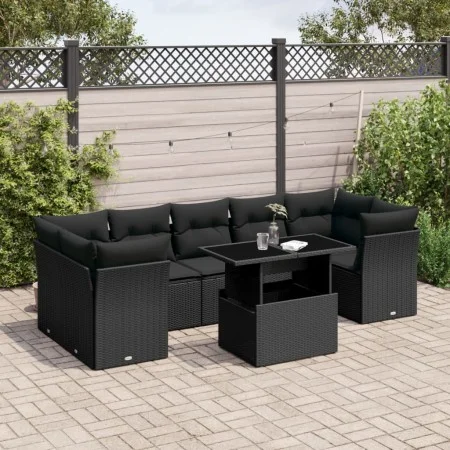 8-teiliges Gartensofa-Set und Kissen aus schwarzem Kunststoff-Rattan. von vidaXL, Gartensets - Ref: Foro24-3266395, Preis: 58...