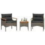 Gartensofa-Set 3-teilig mit grauen Kissen aus synthetischem Rattan von vidaXL, Gartensets - Ref: Foro24-368405, Preis: 199,54...