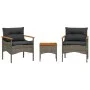 Gartensofa-Set 3-teilig mit grauen Kissen aus synthetischem Rattan von vidaXL, Gartensets - Ref: Foro24-368405, Preis: 199,54...
