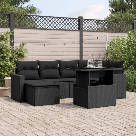 Gartensofagarnitur 7-teilig mit schwarzen Polstern aus synthetischem Rattan von vidaXL, Gartensets - Ref: Foro24-3267415, Pre...
