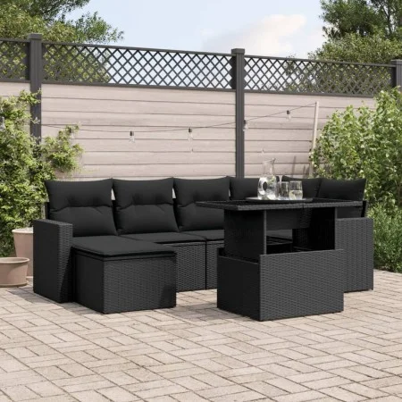 Set de sofás de jardín 7 pzas con cojines ratán sintético negro by vidaXL, Garden sets - Ref: Foro24-3267415, Price: 485,26 €...