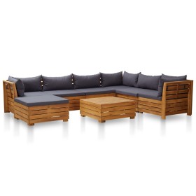 Muebles de jardín 8 pzas y cojines madera de acacia gris oscuro