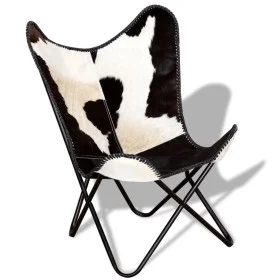 Schwarz-weißer Schmetterlingssessel aus echtem Leder von vidaXL, Sessel - Ref: Foro24-243729, Preis: 100,87 €, Rabatt: %
