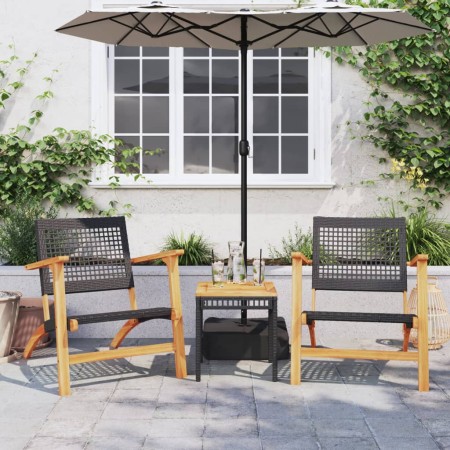 Bistro-Set 3-teilig aus schwarzem PE-Rattan und massivem Akazienholz von vidaXL, Gartensets - Ref: Foro24-365866, Preis: 156,...