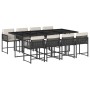 Set de comedor de jardín 9 pzas y cojines ratán sintético negro