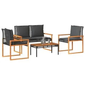 Gartenmöbel-Set mit 4-teiligen Kissen aus schwarzem Kunststoff-Rattan von vidaXL, Gartensets - Ref: Foro24-365858, Preis: 240...
