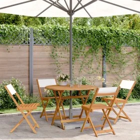 Set de comedor de jardín 5 pzas tela madera maciza blanco crema by vidaXL, Garden sets - Ref: Foro24-3281772, Price: 243,05 €...