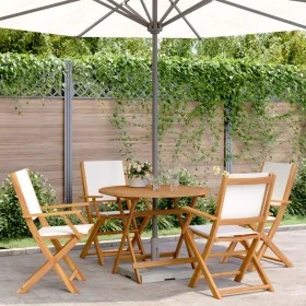 Set de comedor de jardín 5 pzas tela madera maciza blanco crema by vidaXL, Garden sets - Ref: Foro24-3281820, Price: 309,53 €...