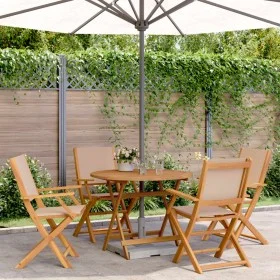 Set de comedor de jardín 5 pzas tela madera maciza gris taupe by vidaXL, Garden sets - Ref: Foro24-3281822, Price: 347,89 €, ...