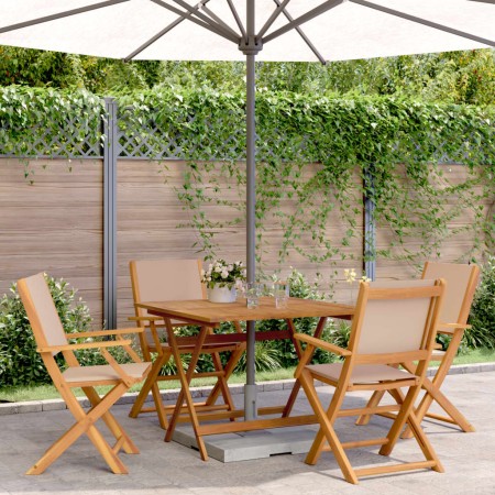 Set de comedor de jardín 5 pzas tela madera maciza gris taupe by vidaXL, Garden sets - Ref: Foro24-3281834, Price: 407,21 €, ...