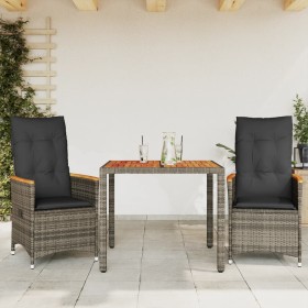 Sillas y mesita de jardín con cojines 3 piezas ratán PE gris by vidaXL, Garden sets - Ref: Foro24-3276843, Price: 300,09 €, D...