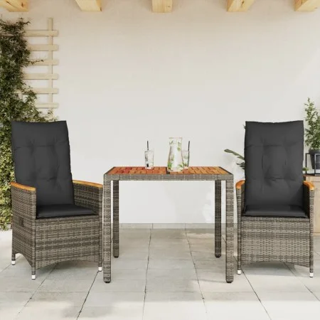 Sillas y mesita de jardín con cojines 3 piezas ratán PE gris de vidaXL, Conjuntos de jardín - Ref: Foro24-3276843, Precio: 30...