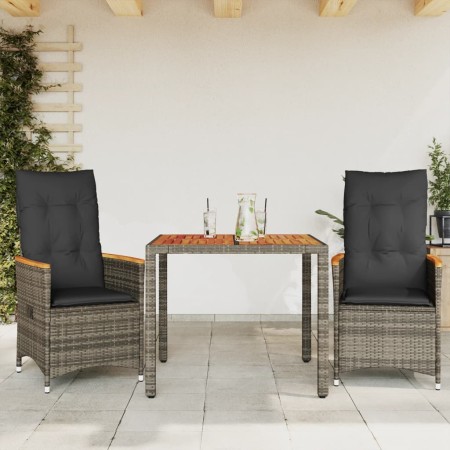 Sillas y mesita de jardín con cojines 3 piezas ratán PE gris von vidaXL, Gartensets - Ref: Foro24-3276843, Preis: 300,09 €, R...