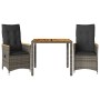 Sillas y mesita de jardín con cojines 3 piezas ratán PE gris von vidaXL, Gartensets - Ref: Foro24-3276843, Preis: 300,09 €, R...